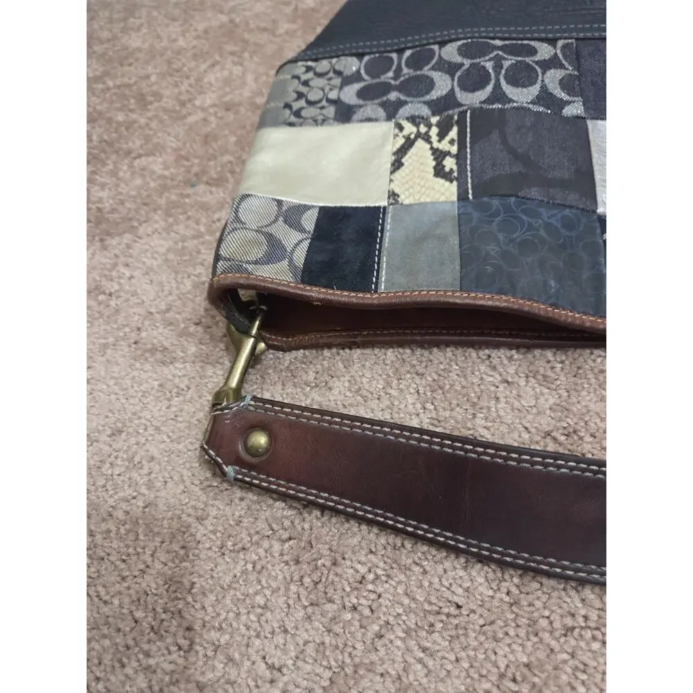 Coach Vintage B063-10003 Indigo Denim Blue Patchwork Leather Mixed Media Handbag